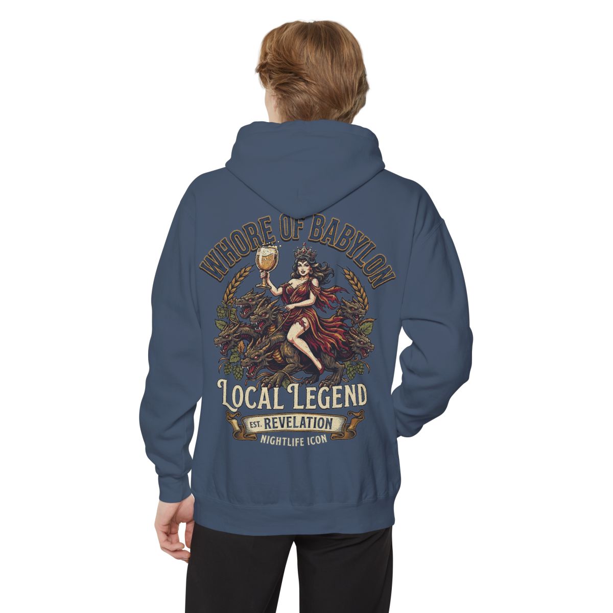 Color: Denim | Good Book Series Whore of Babylon Garment-Dyed Hoodie