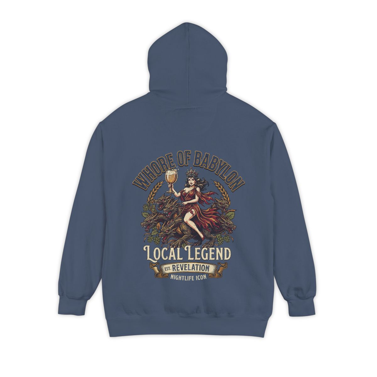 Color: Denim | Good Book Series Whore of Babylon Garment-Dyed Hoodie