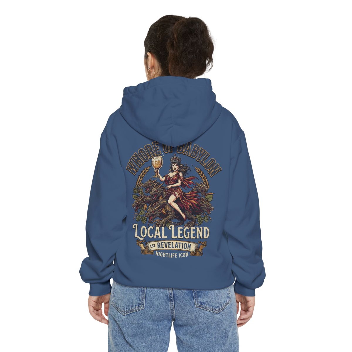 Color: True Navy | Good Book Series Whore of Babylon Garment-Dyed Hoodie