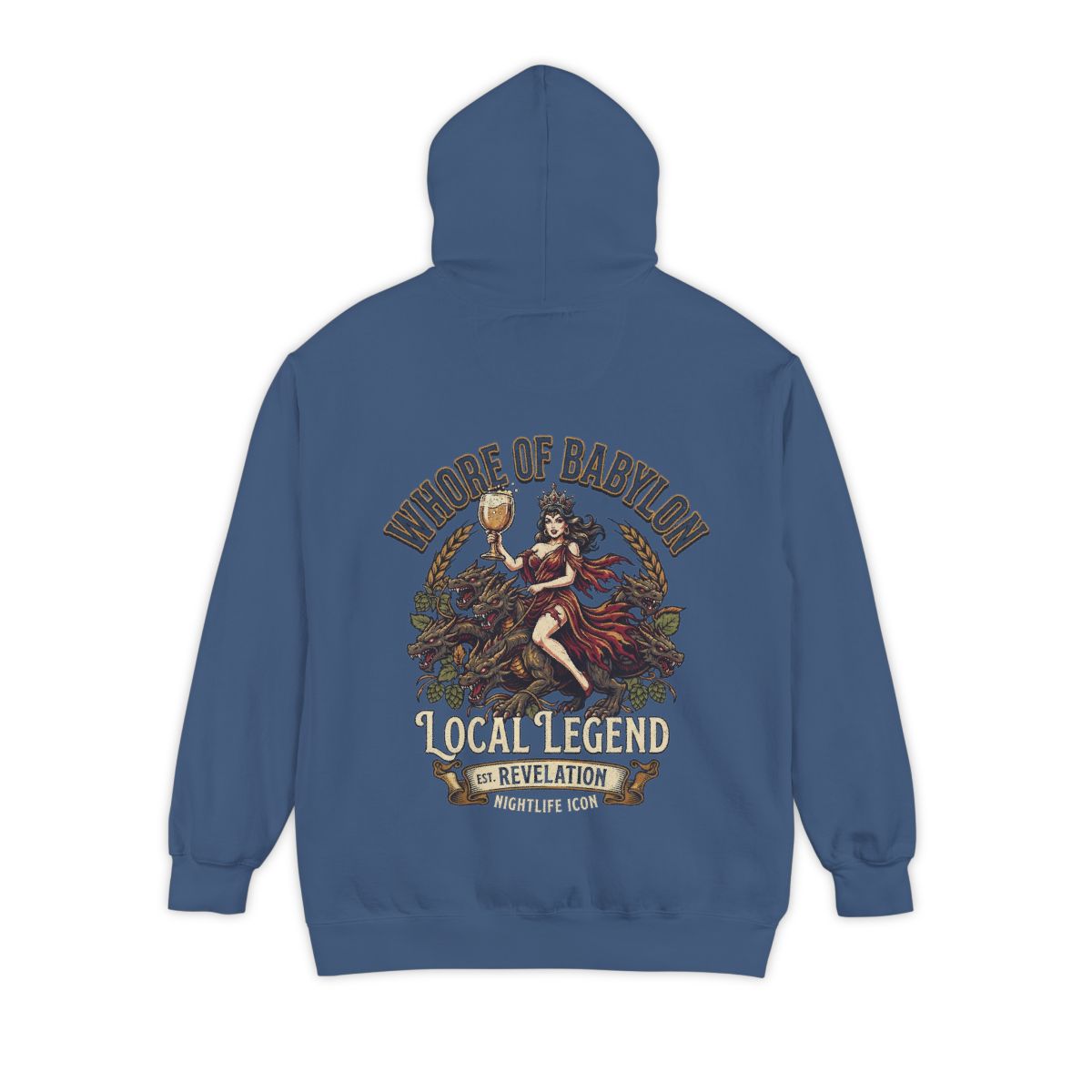 Color: True Navy | Good Book Series Whore of Babylon Garment-Dyed Hoodie