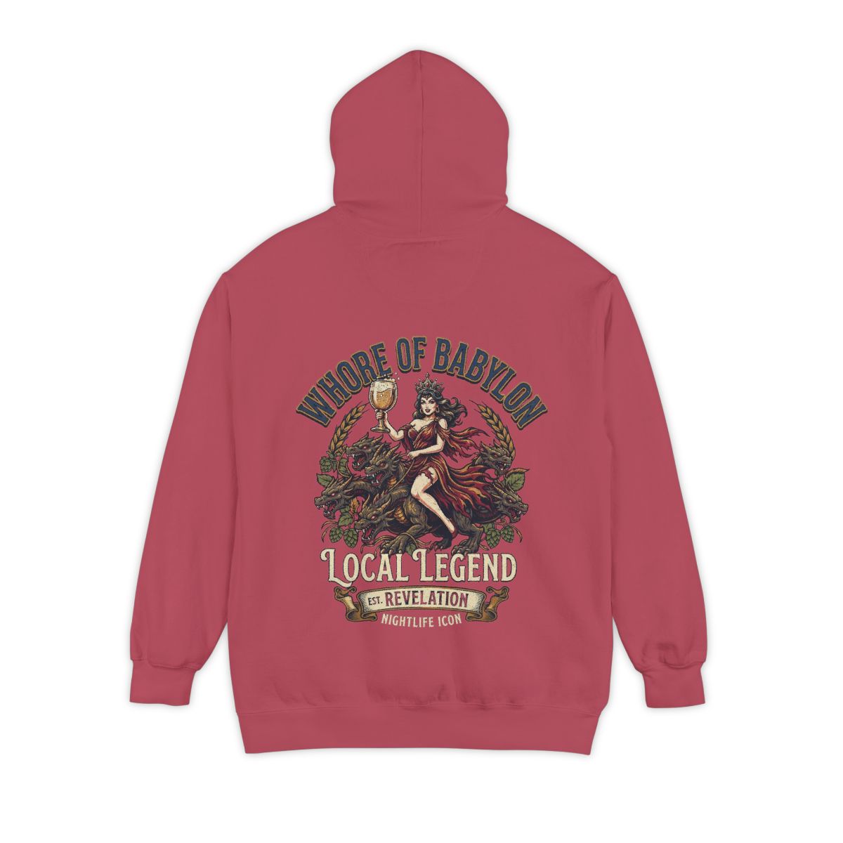 Color: Crimson | Good Book Series Whore of Babylon Garment-Dyed Hoodie