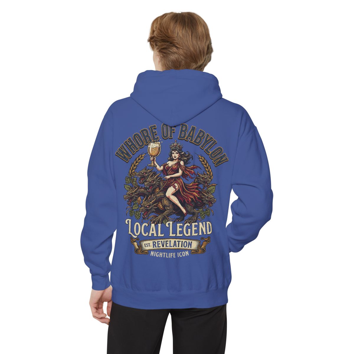 Color: Flo Blue | Good Book Series Whore of Babylon Garment-Dyed Hoodie