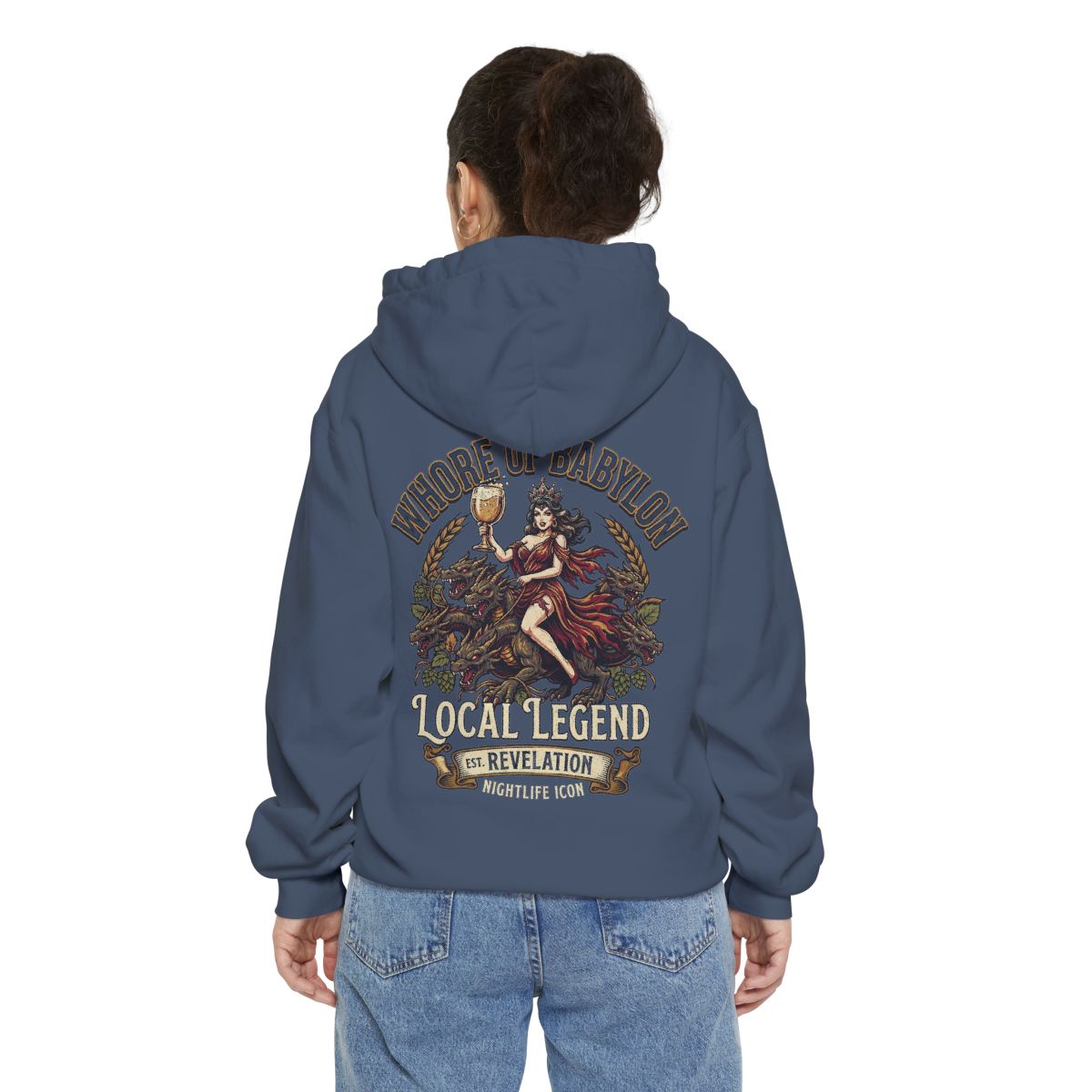 Color: Denim | Good Book Series Whore of Babylon Garment-Dyed Hoodie