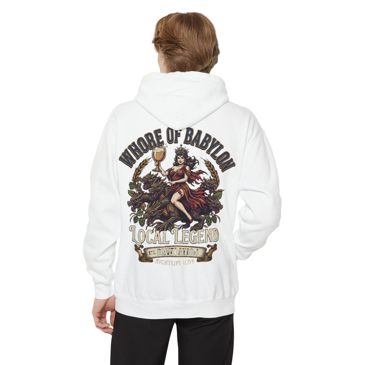 Color: White | Good Book Series Whore of Babylon Garment-Dyed Hoodie