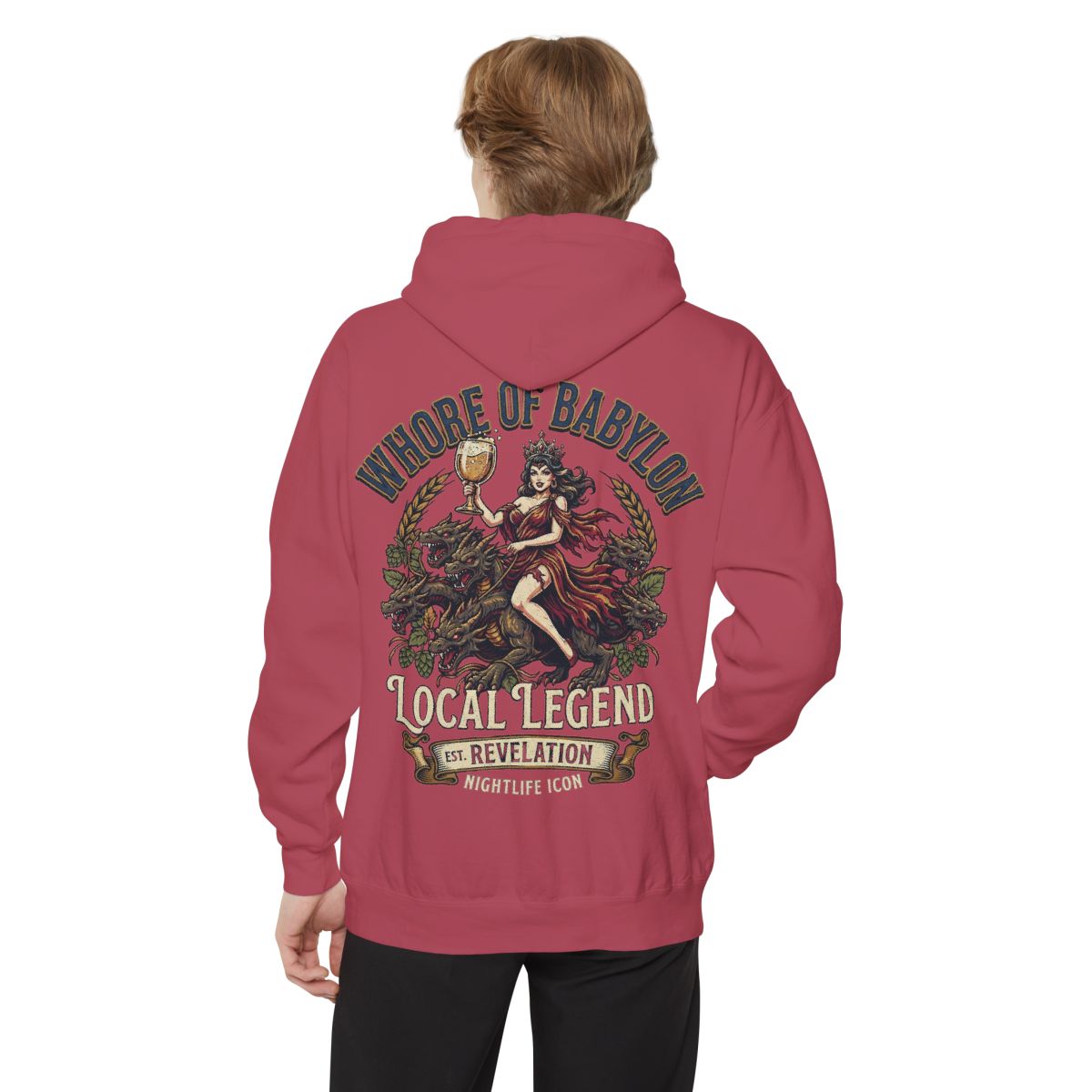 Color: Crimson | Good Book Series Whore of Babylon Garment-Dyed Hoodie