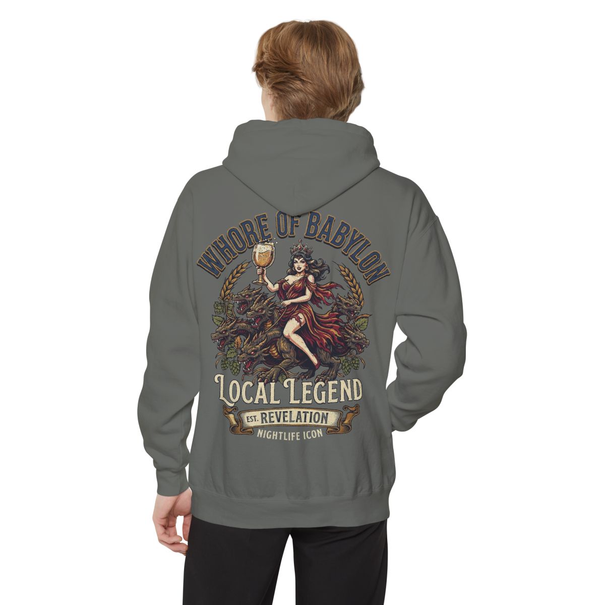 Color: Grey | Good Book Series Whore of Babylon Garment-Dyed Hoodie