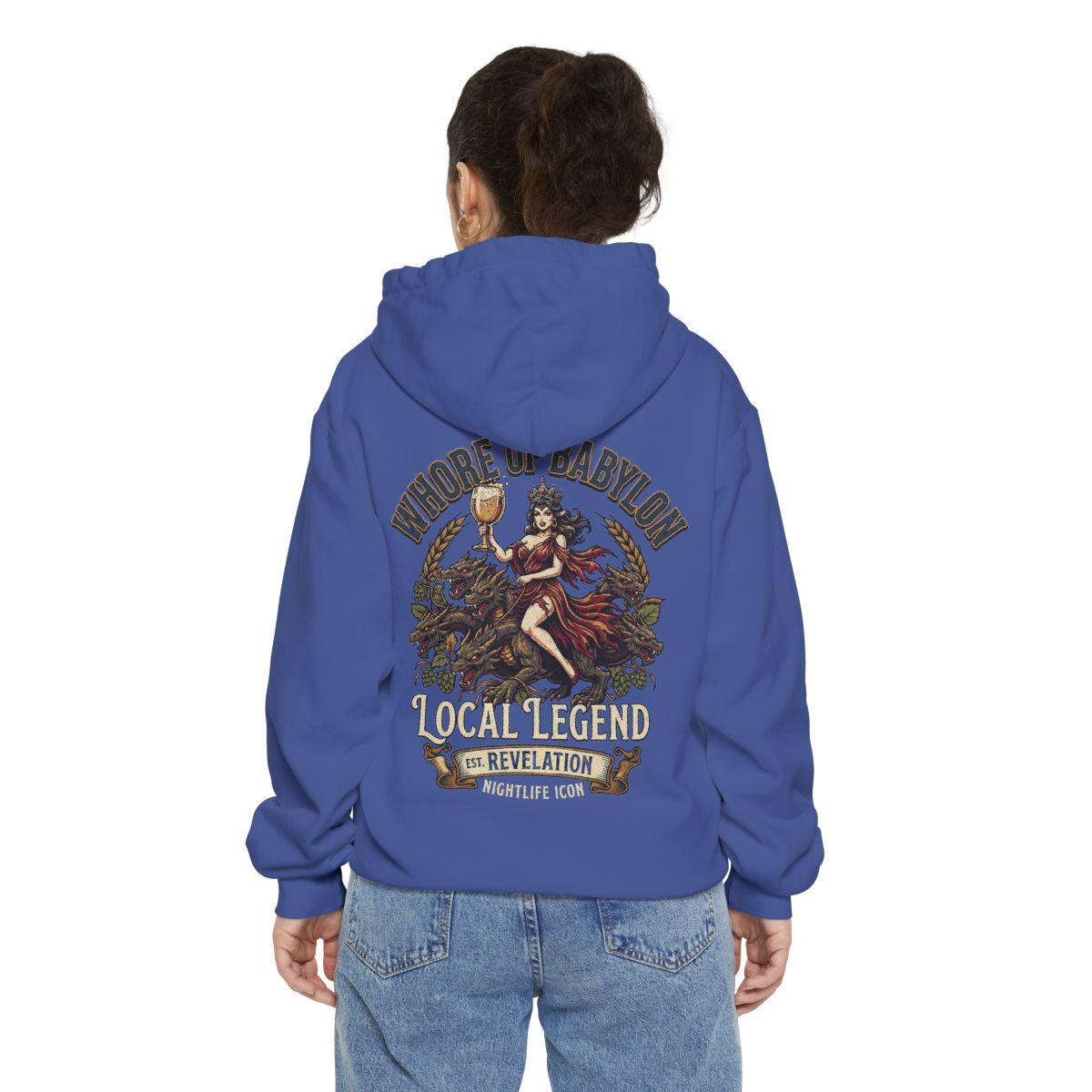 Color: Flo Blue | Good Book Series Whore of Babylon Garment-Dyed Hoodie