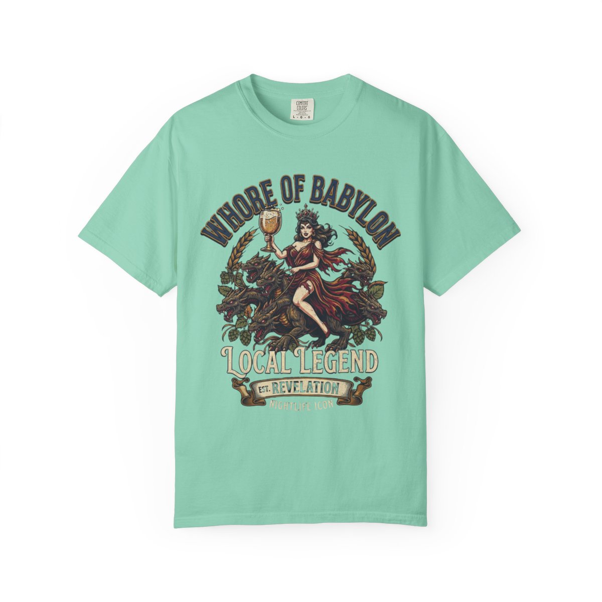 Color: Island Reef | Good Book Series Whore of Babylon Unisex Garment-Dyed Tee