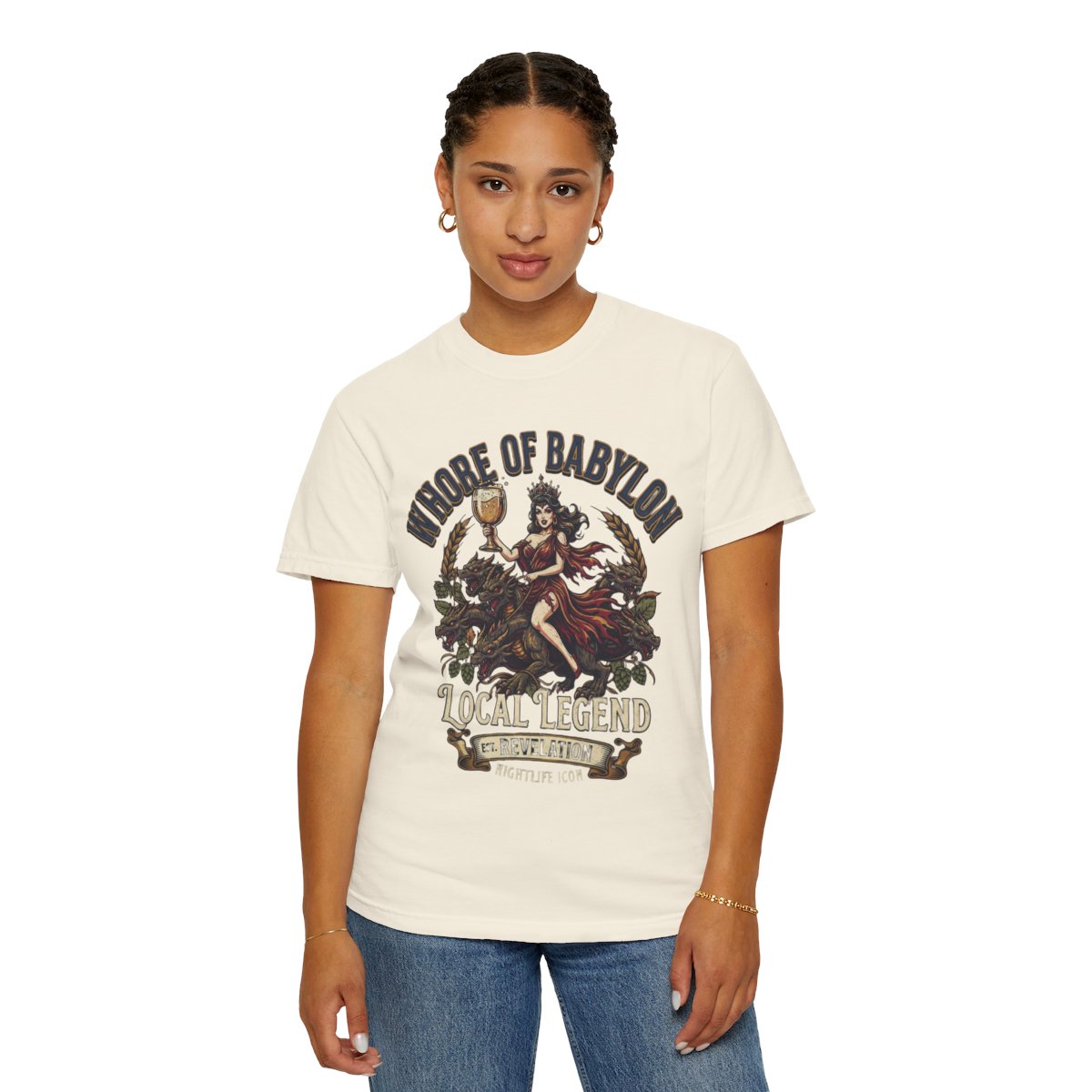 Color: Ivory | Good Book Series Whore of Babylon Unisex Garment-Dyed Tee