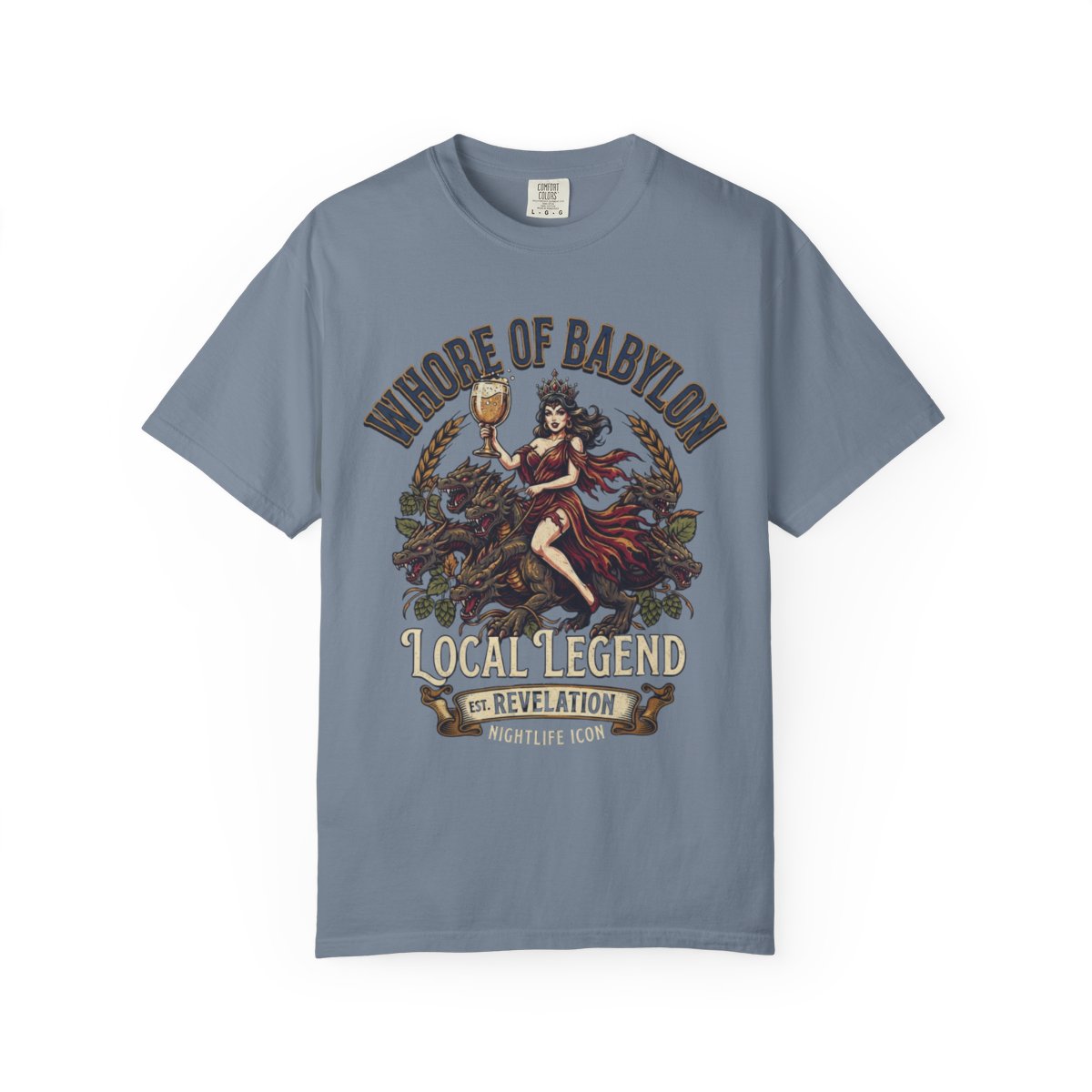 Color: Blue Jean | Good Book Series Whore of Babylon Unisex Garment-Dyed Tee