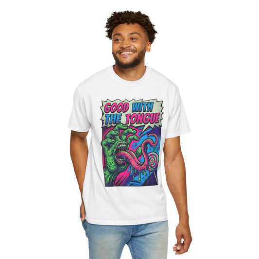 Color: White | Good With the Tongue Unisex Garment-Dyed Tee