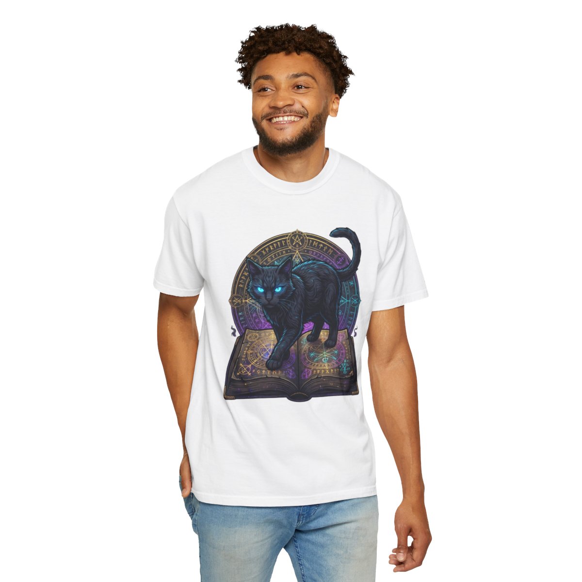 Color: White | Guardian of the Book of Shadows Unisex Garment-Dyed Tee