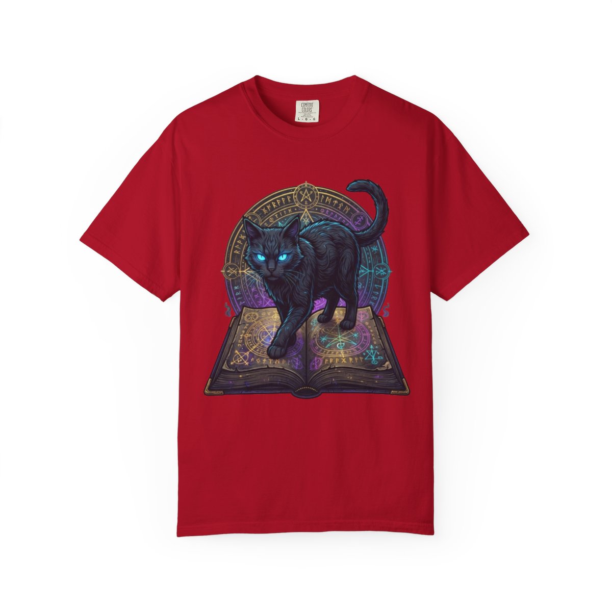 Color: Red | Guardian of the Book of Shadows Unisex Garment-Dyed Tee