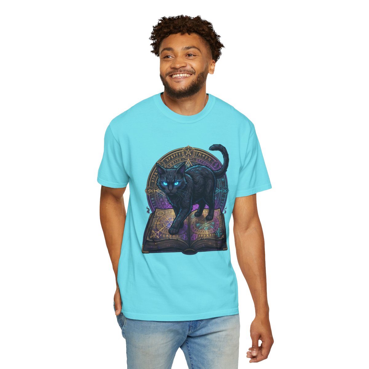 Color: Lagoon Blue | Guardian of the Book of Shadows Unisex Garment-Dyed Tee