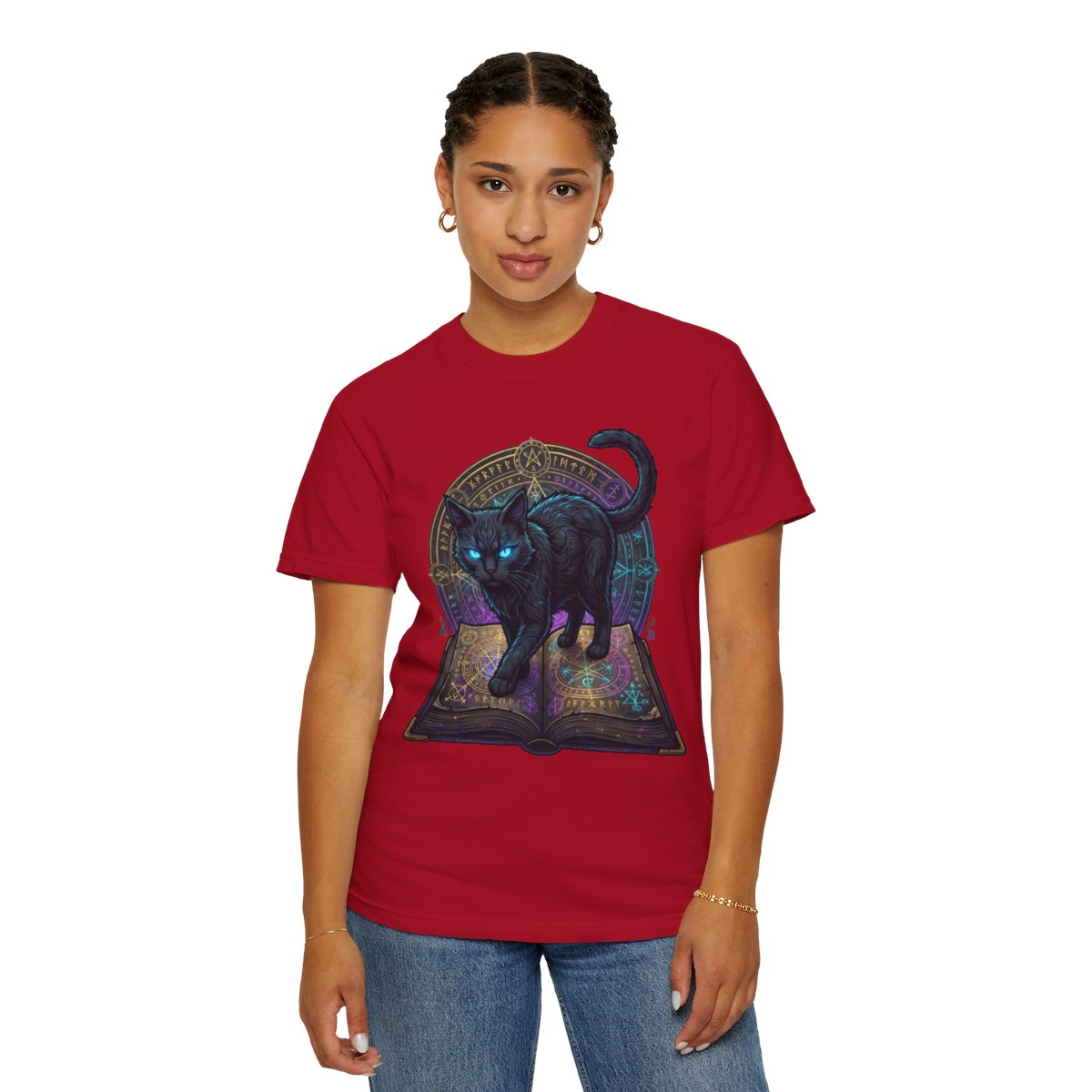 Color: Red | Guardian of the Book of Shadows Unisex Garment-Dyed Tee