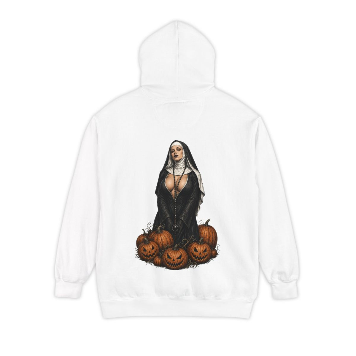 Color: White | Halloween Nun Garment-Dyed Hoodie