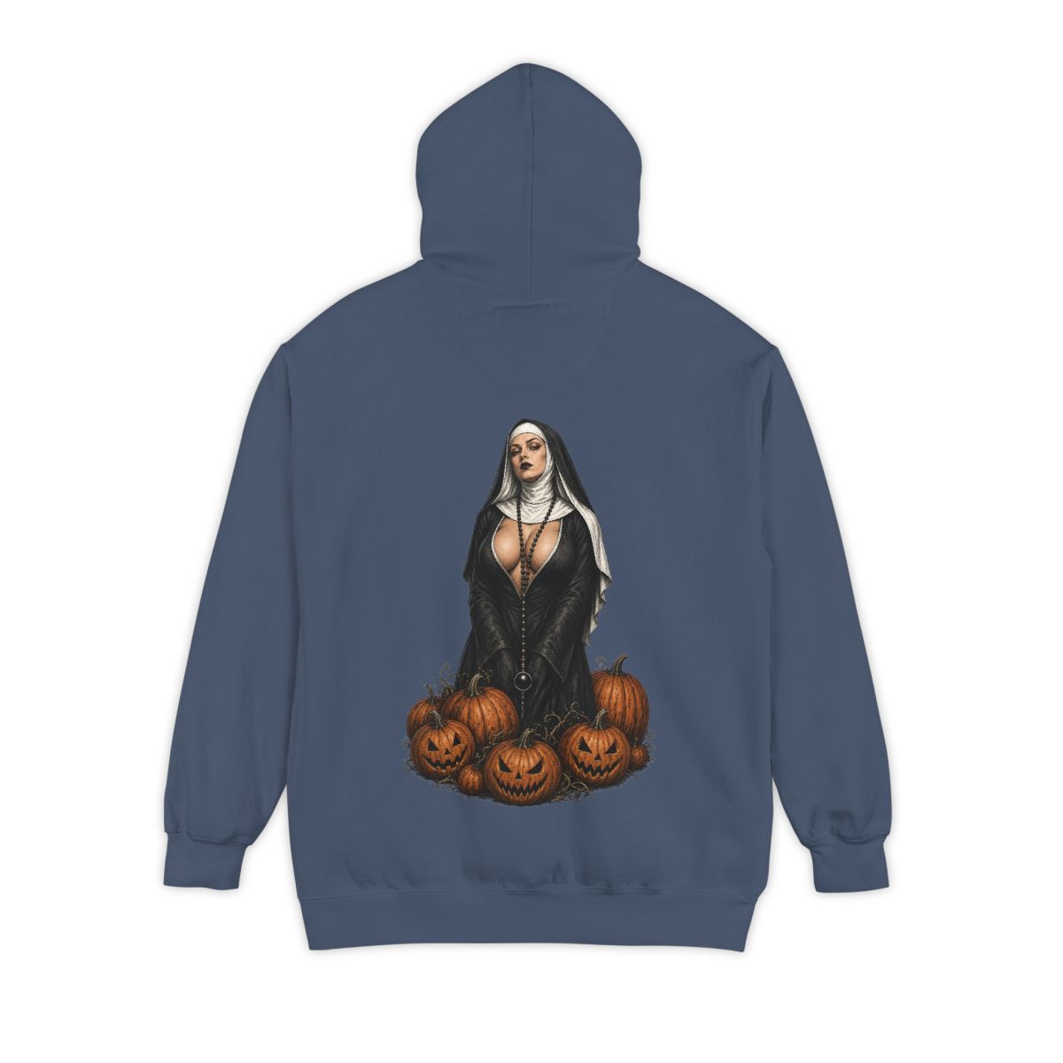 Color: Denim | Halloween Nun Garment-Dyed Hoodie