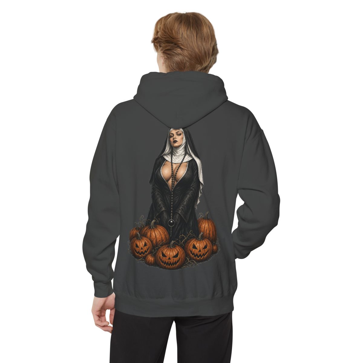 Color: Pepper | Halloween Nun Garment-Dyed Hoodie