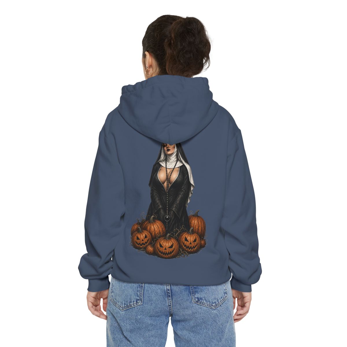 Color: Denim | Halloween Nun Garment-Dyed Hoodie