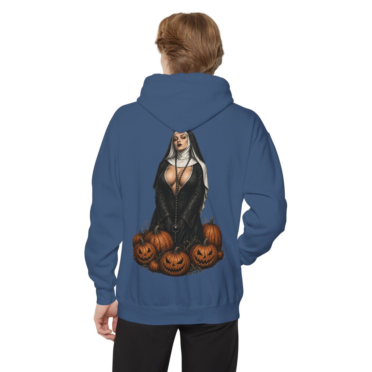 Color: True Navy | Halloween Nun Garment-Dyed Hoodie