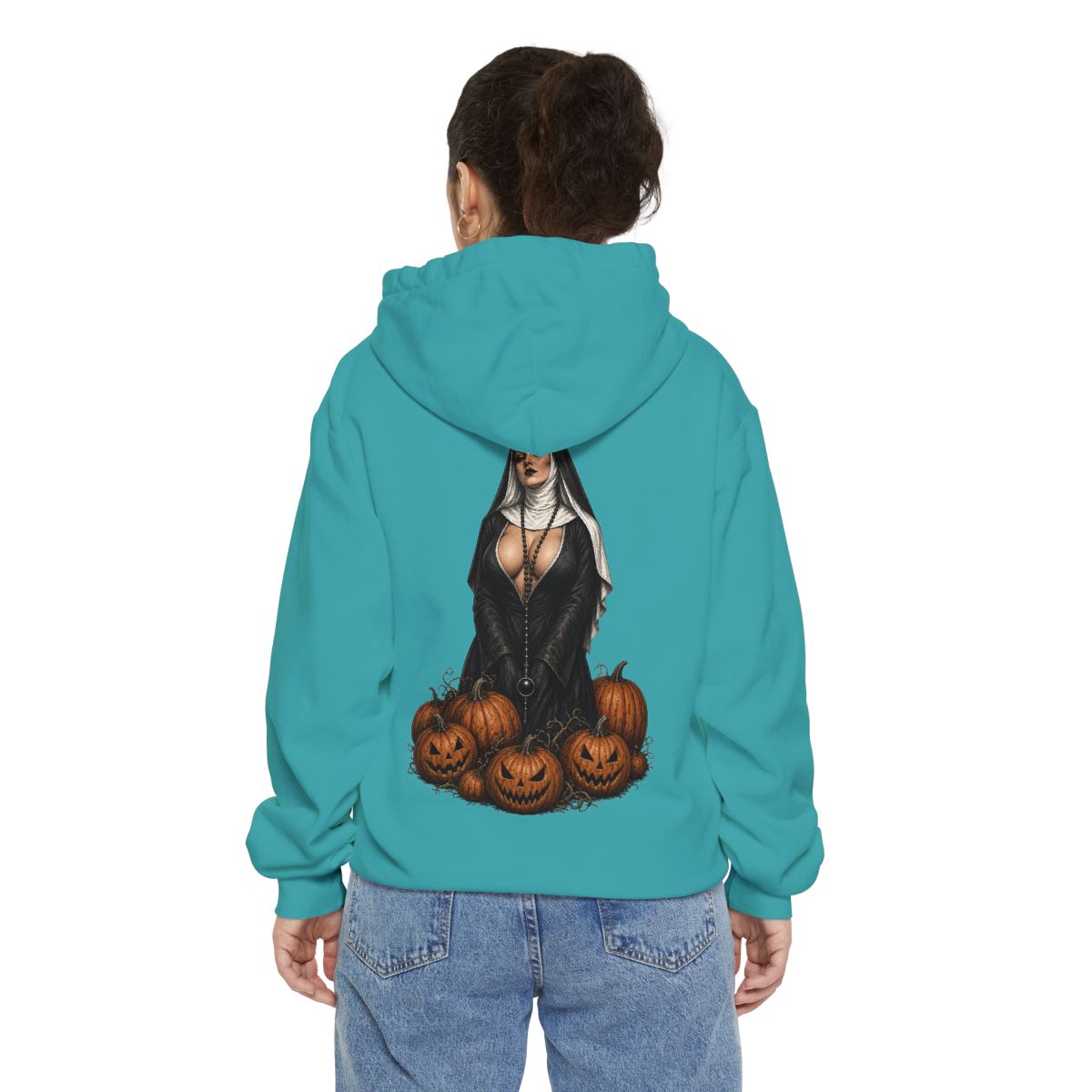 Color: Seafoam | Halloween Nun Garment-Dyed Hoodie