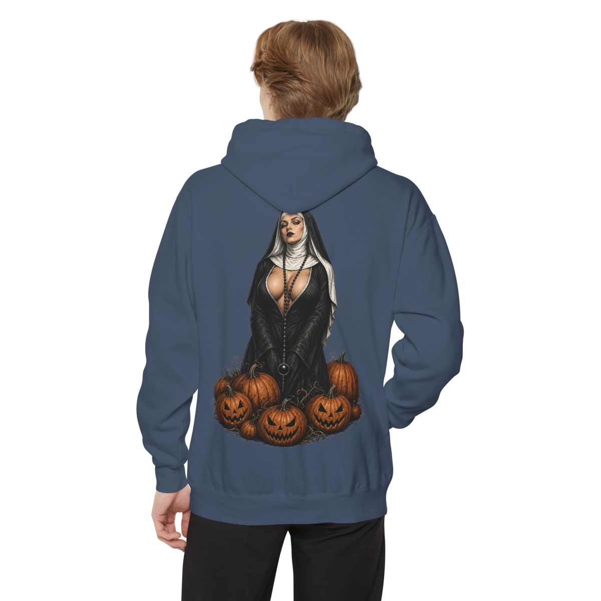 Color: Denim | Halloween Nun Garment-Dyed Hoodie