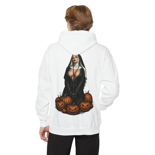 Color: White | Halloween Nun Garment-Dyed Hoodie