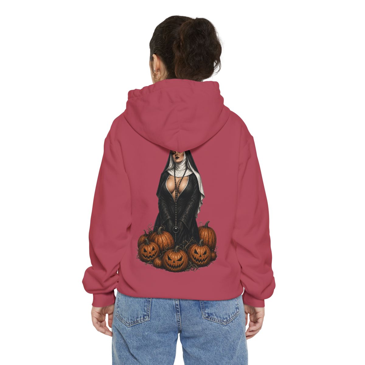 Color: Crimson | Halloween Nun Garment-Dyed Hoodie