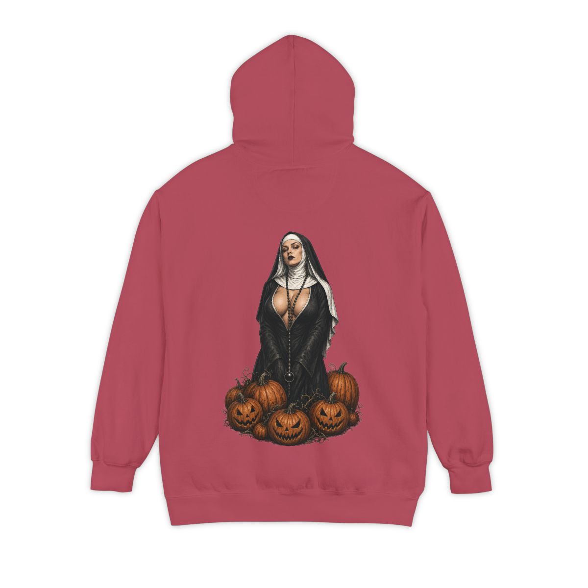 Color: Crimson | Halloween Nun Garment-Dyed Hoodie