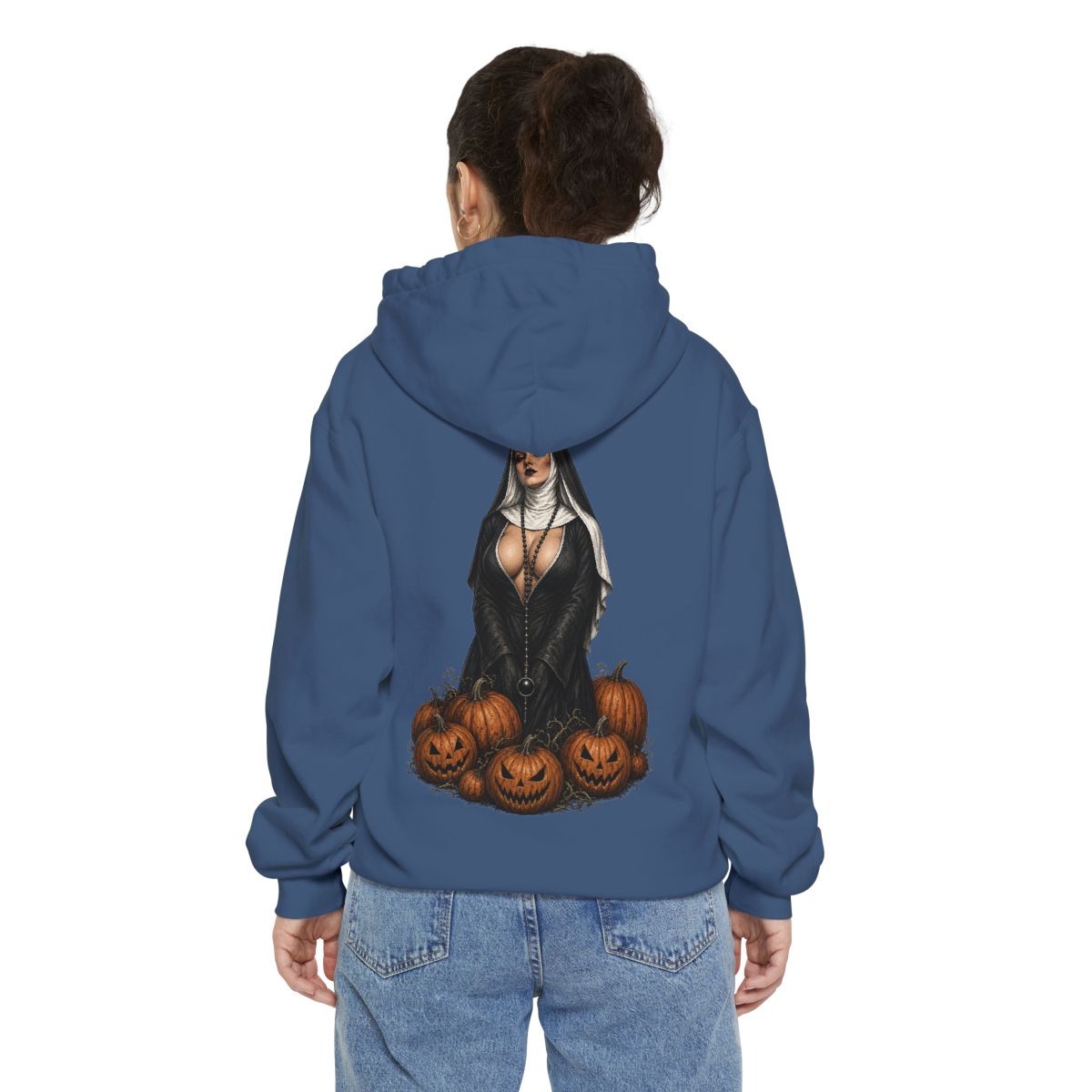 Color: True Navy | Halloween Nun Garment-Dyed Hoodie