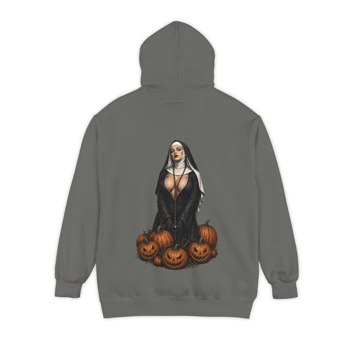 Color: Grey | Halloween Nun Garment-Dyed Hoodie