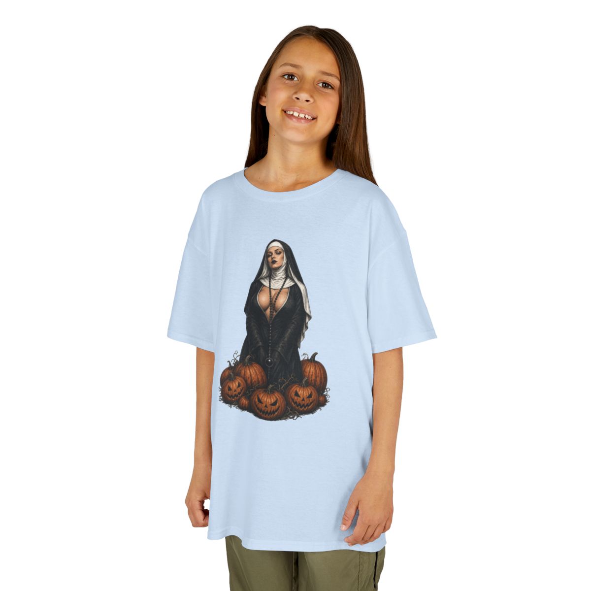 Color: Light Blue | Halloween Nun Kids Tee