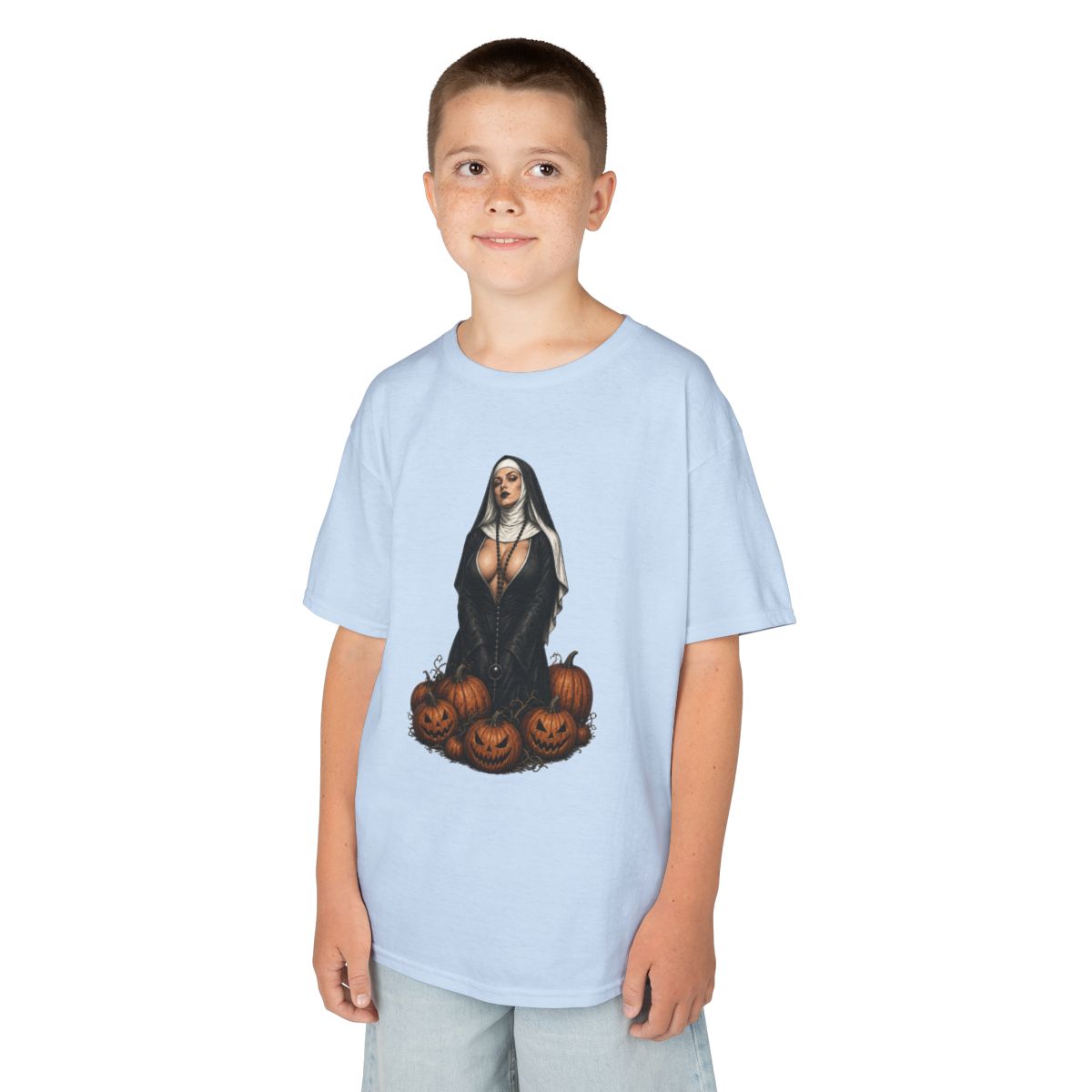 Color: Light Blue | Halloween Nun Kids Tee