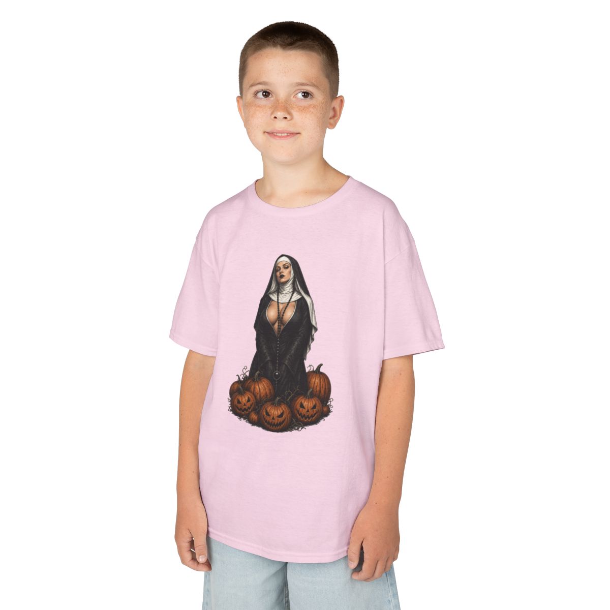 Color: Light Pink | Halloween Nun Kids Tee