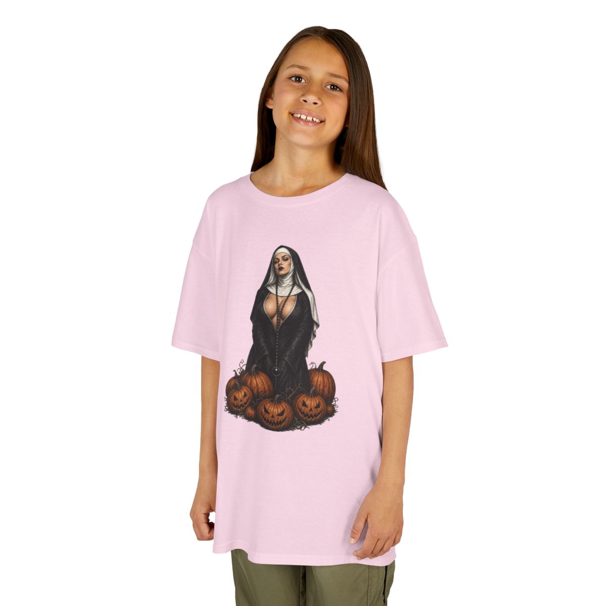 Color: Light Pink | Halloween Nun Kids Tee