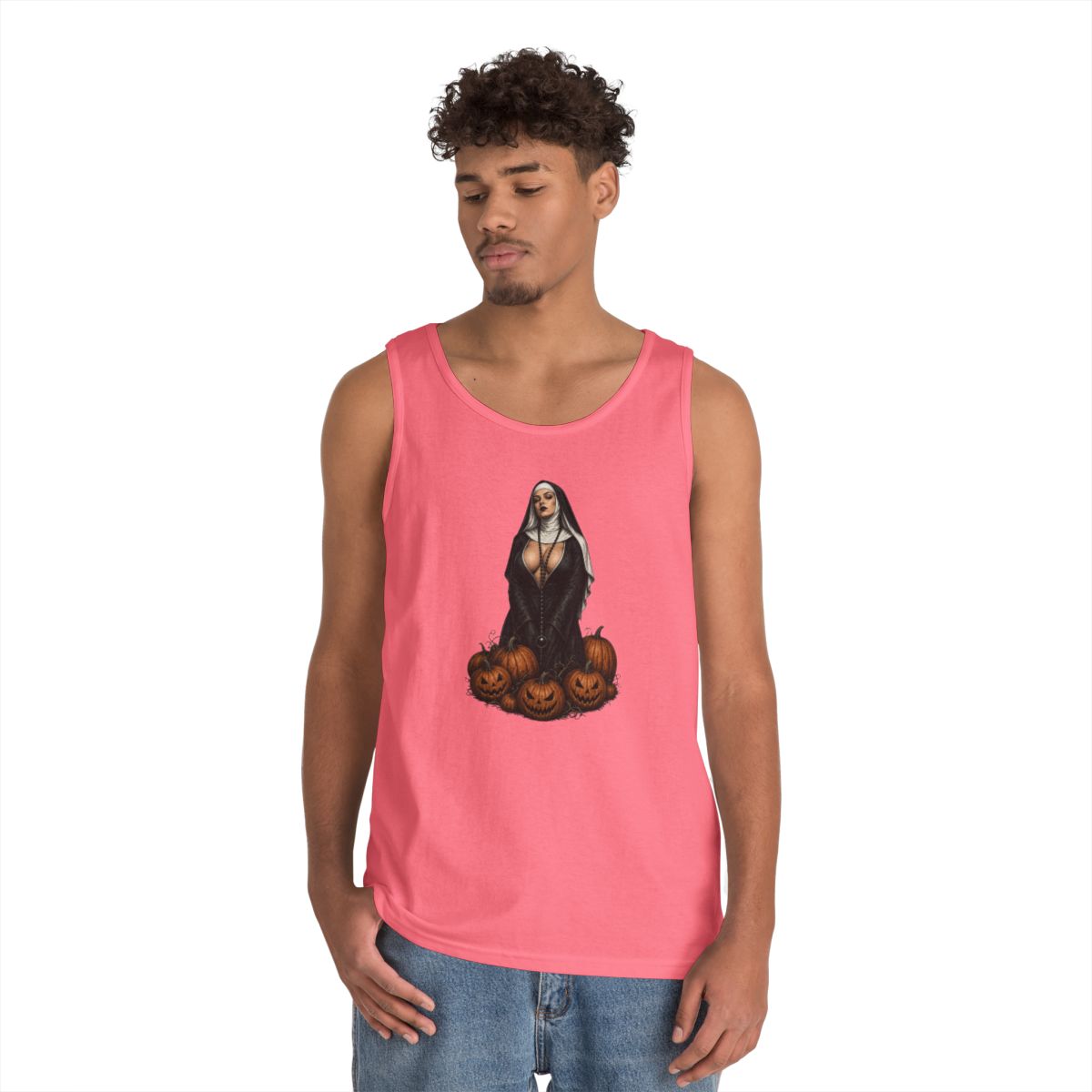 Color: Safety Pink | Halloween Nun Tank Top