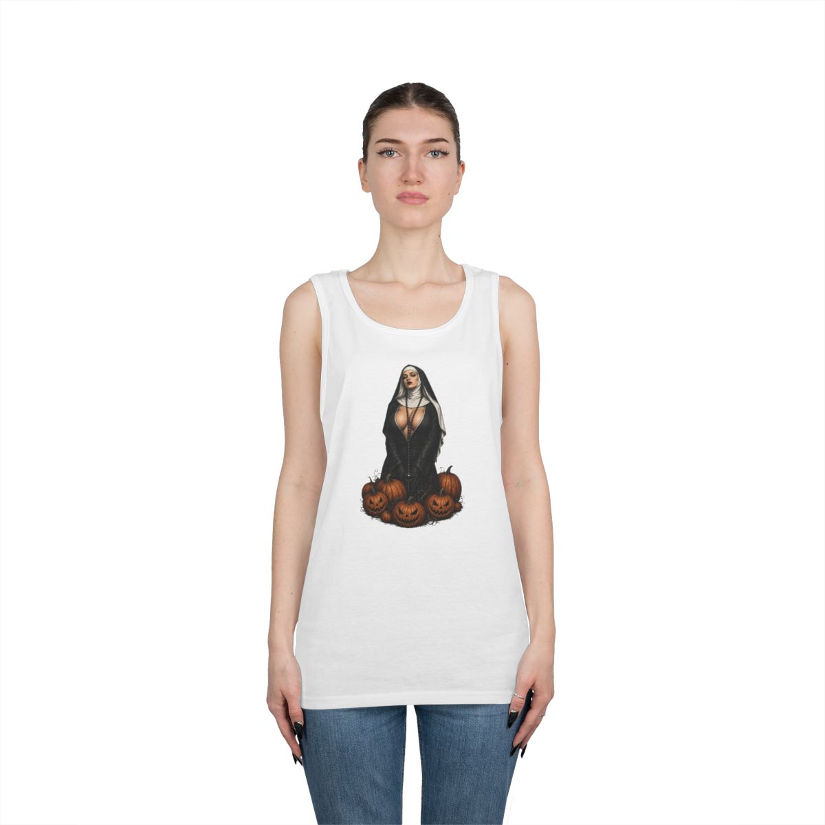 Color: White | Halloween Nun Tank Top