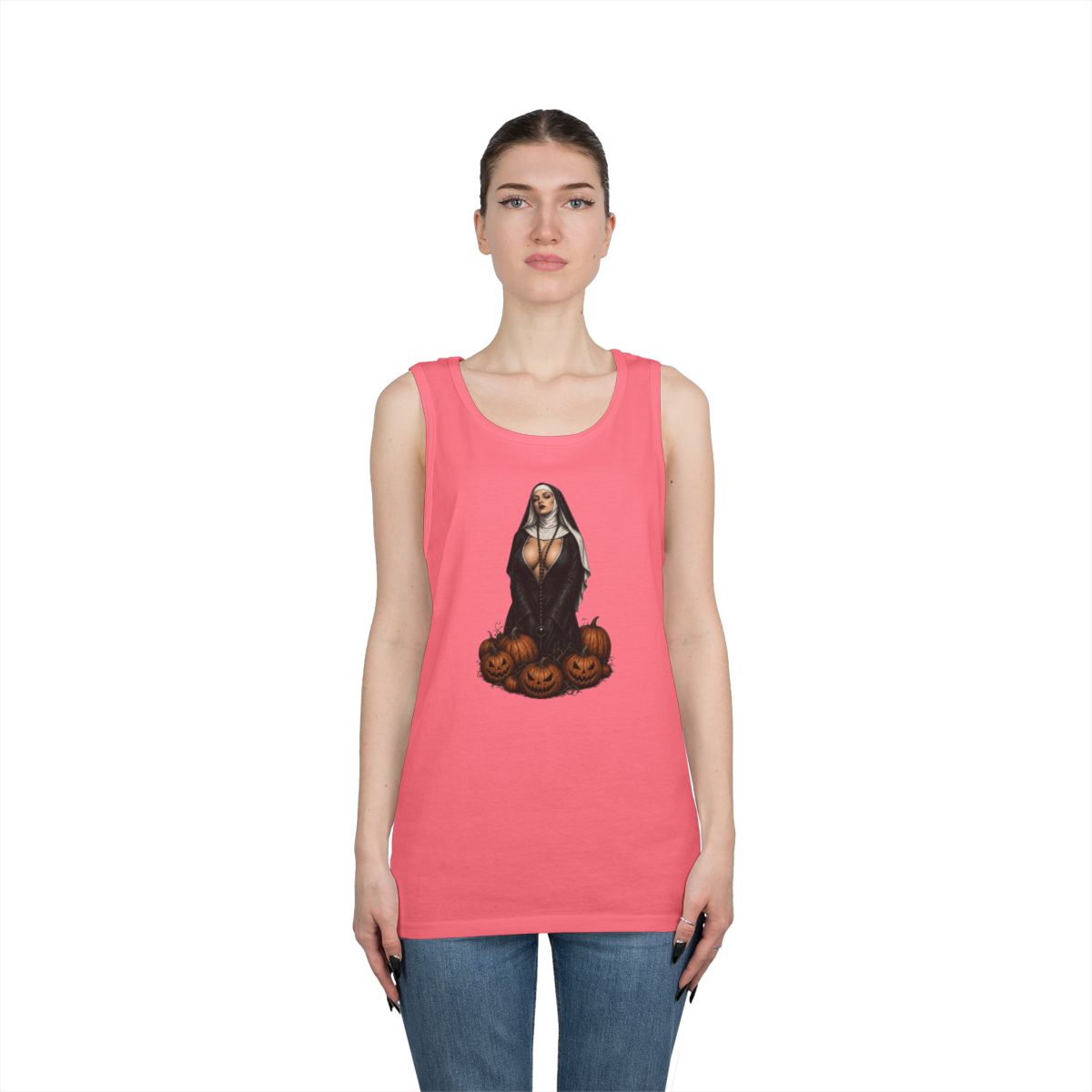 Color: Safety Pink | Halloween Nun Tank Top