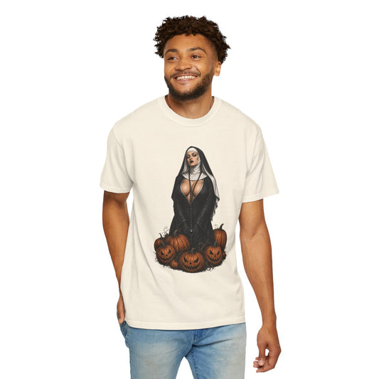 Color: Ivory | Halloween Nun Unisex Garment-Dyed Tee