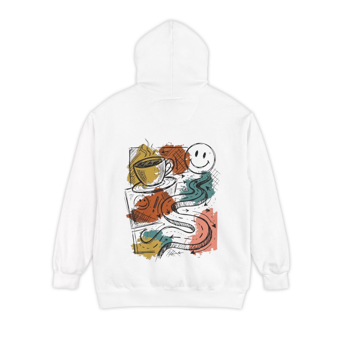 Color: White | Happy Coffee Garment-Dyed Hoodie