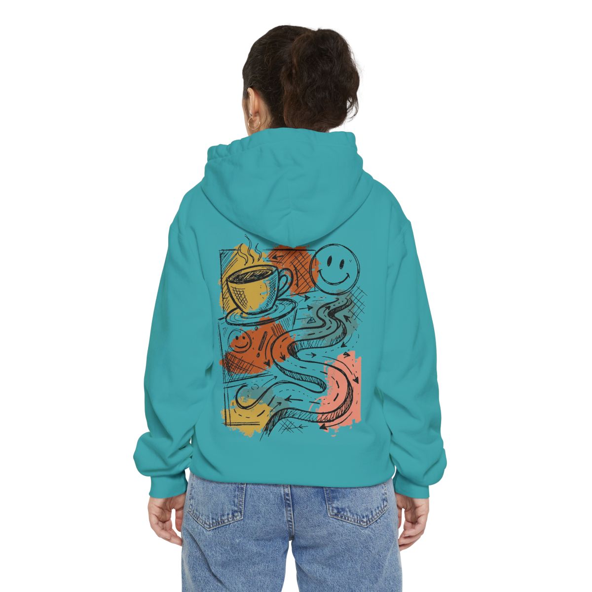 Color: Seafoam | Happy Coffee Garment-Dyed Hoodie
