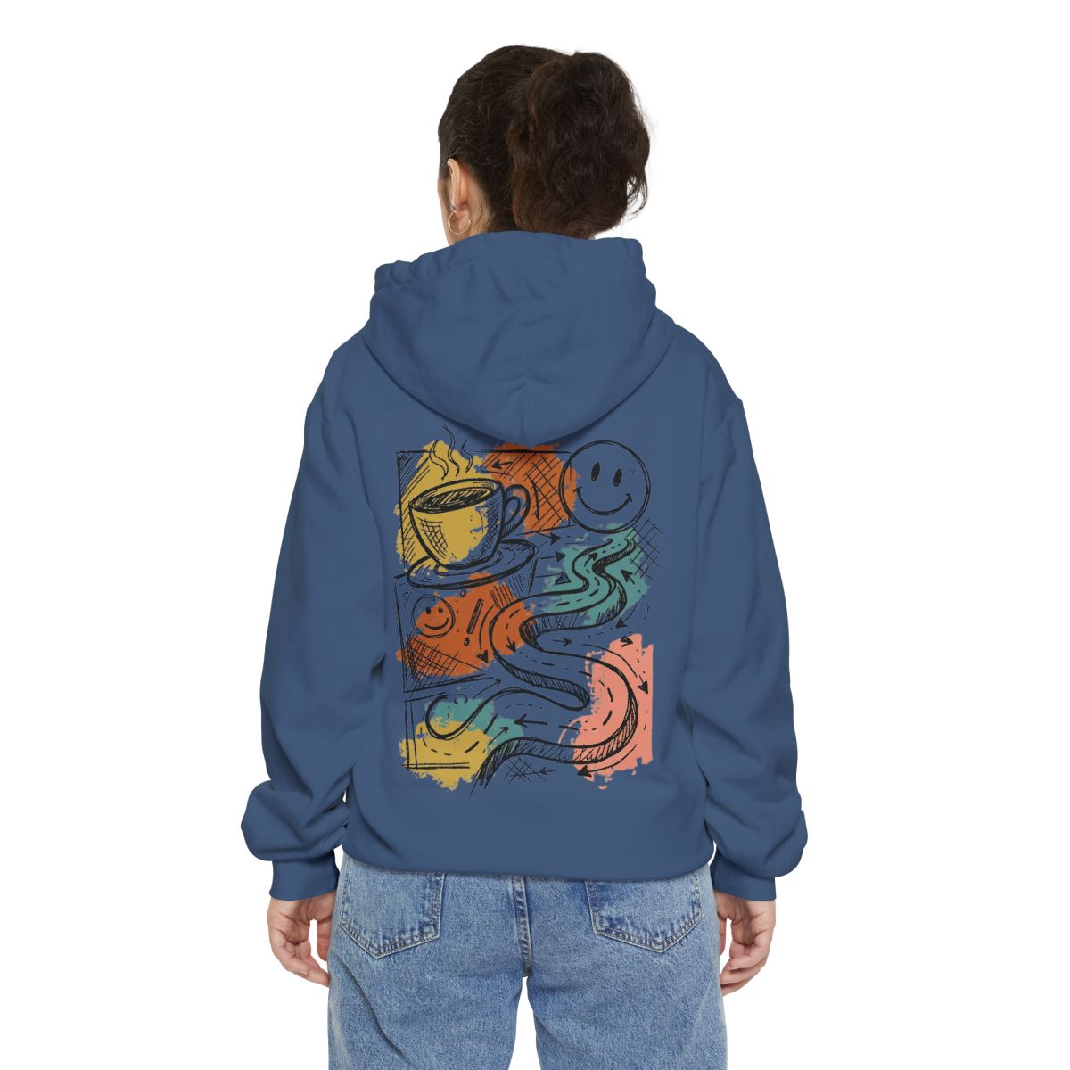 Color: True Navy | Happy Coffee Garment-Dyed Hoodie