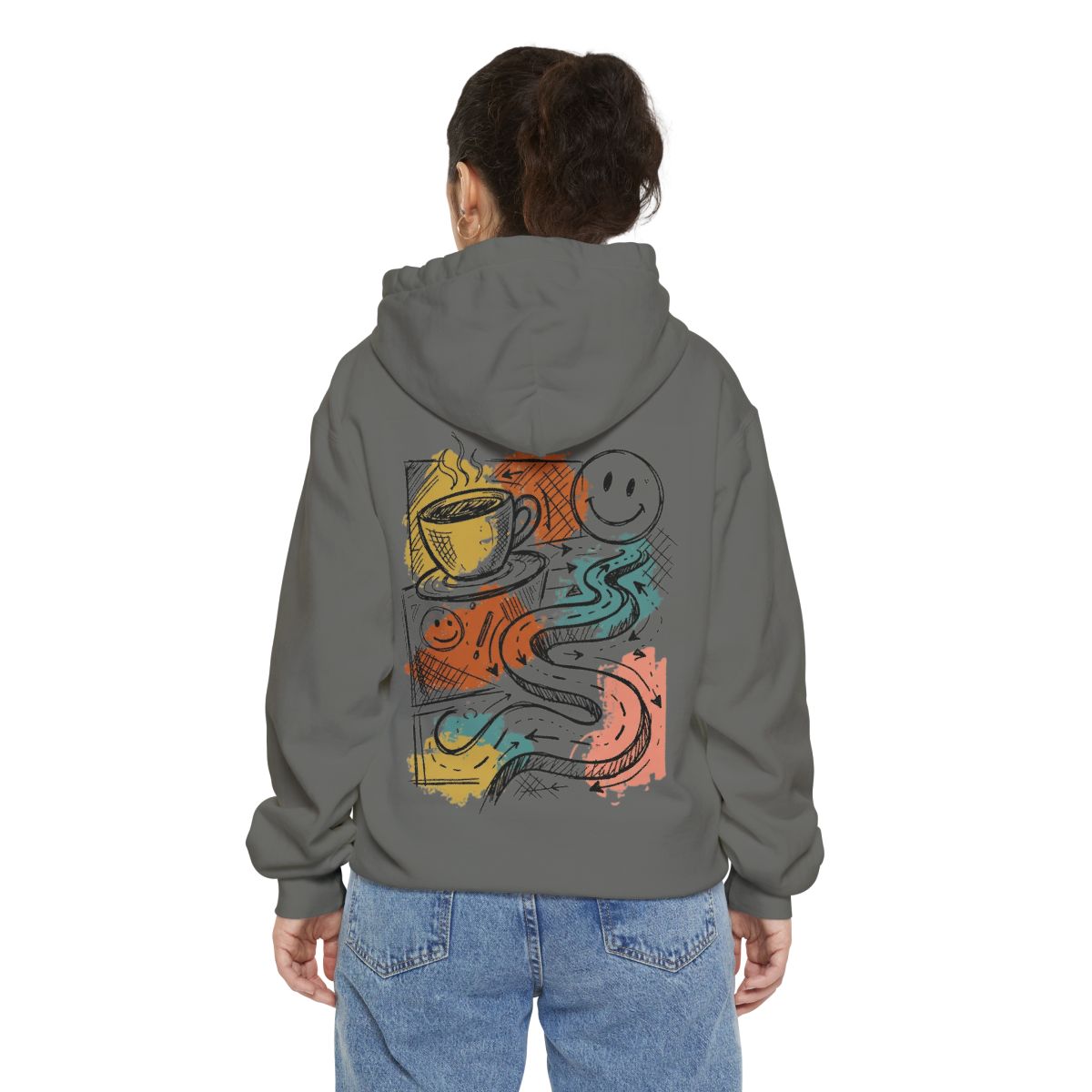Color: Grey | Happy Coffee Garment-Dyed Hoodie