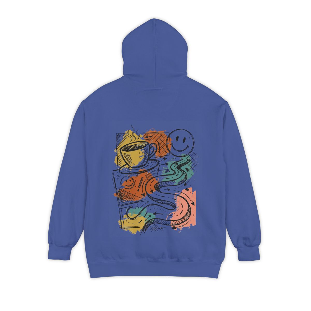 Color: Flo Blue | Happy Coffee Garment-Dyed Hoodie
