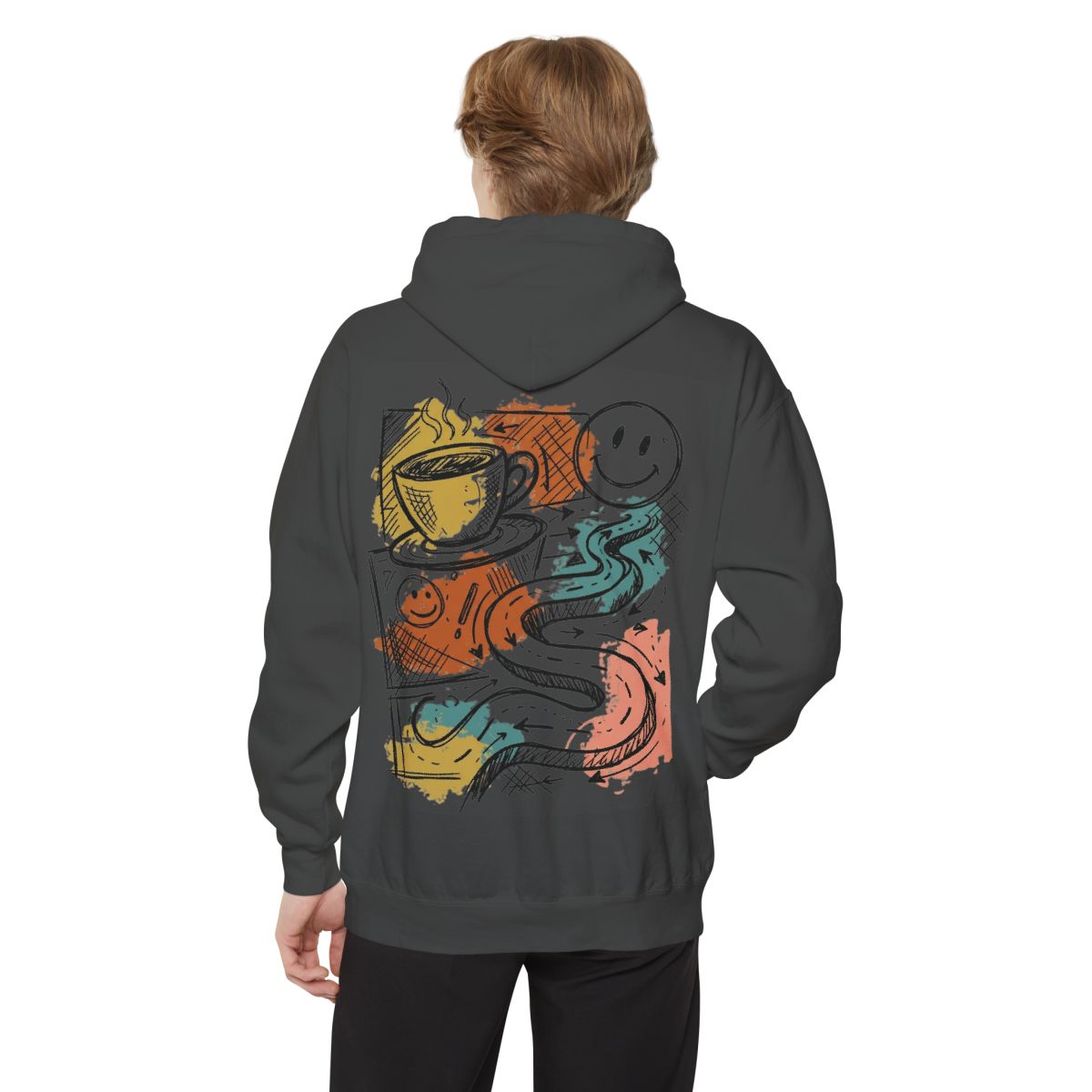 Color: Pepper | Happy Coffee Garment-Dyed Hoodie