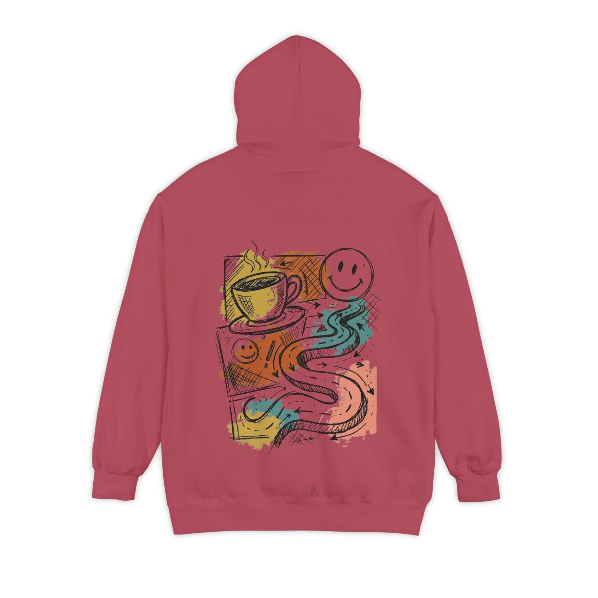 Color: Crimson | Happy Coffee Garment-Dyed Hoodie