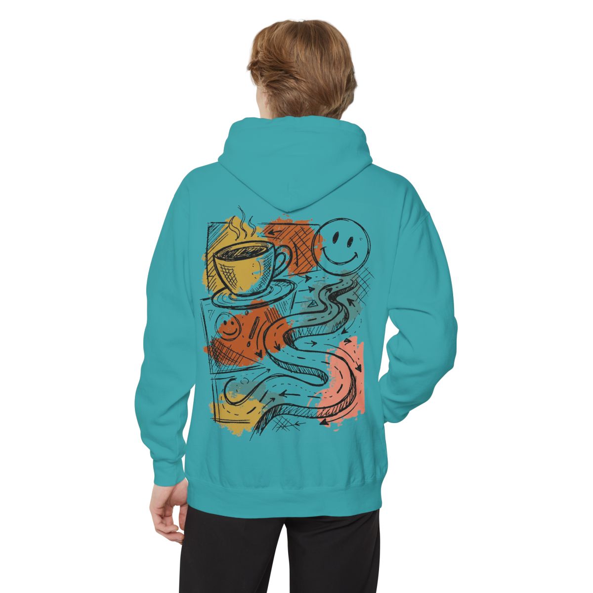 Color: Seafoam | Happy Coffee Garment-Dyed Hoodie