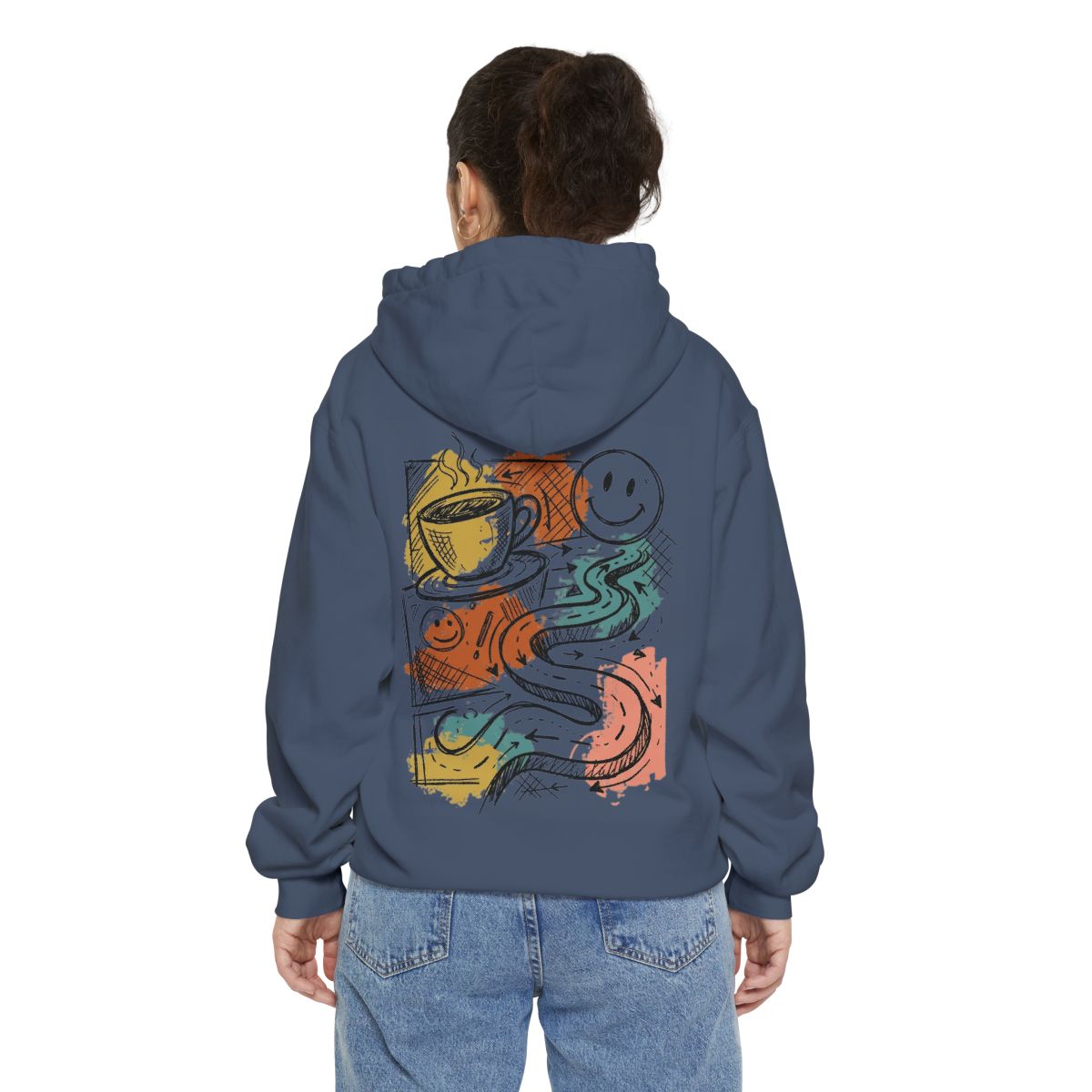 Color: Denim | Happy Coffee Garment-Dyed Hoodie