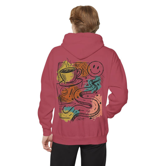 Color: Crimson | Happy Coffee Garment-Dyed Hoodie