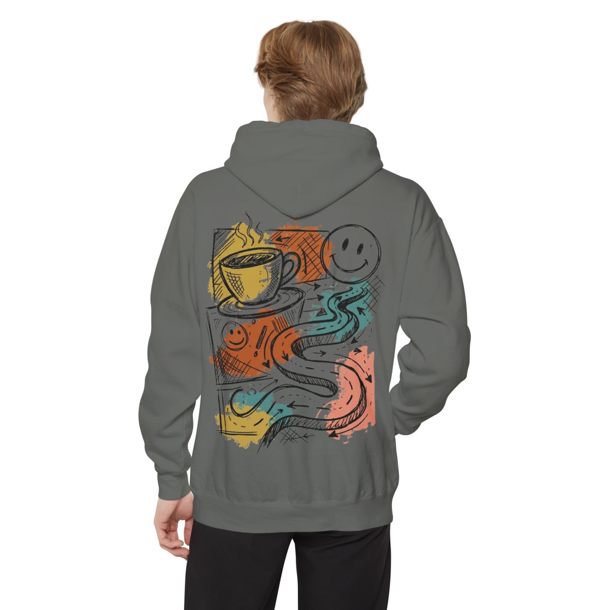 Color: Grey | Happy Coffee Garment-Dyed Hoodie